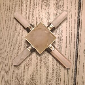 Rose Quartz Crystal Pyramid with Gold Accents